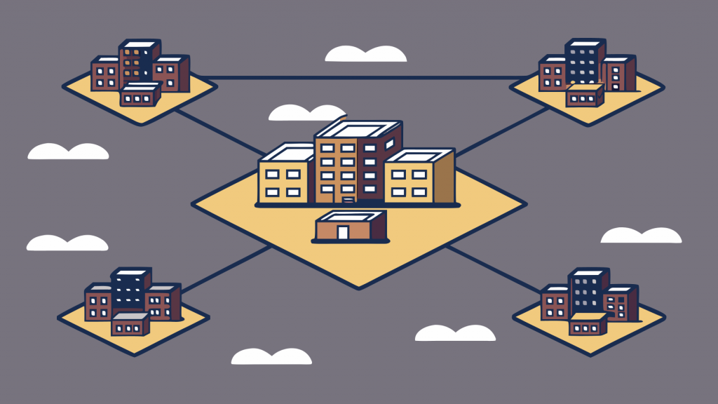 Abstrakte Visualisierung von b2b saas ai-such-strategie mit lilafarbenen und blauen geometrischen Mustern, die KI-gestützte Such-Optimierungskonzepte darstellen