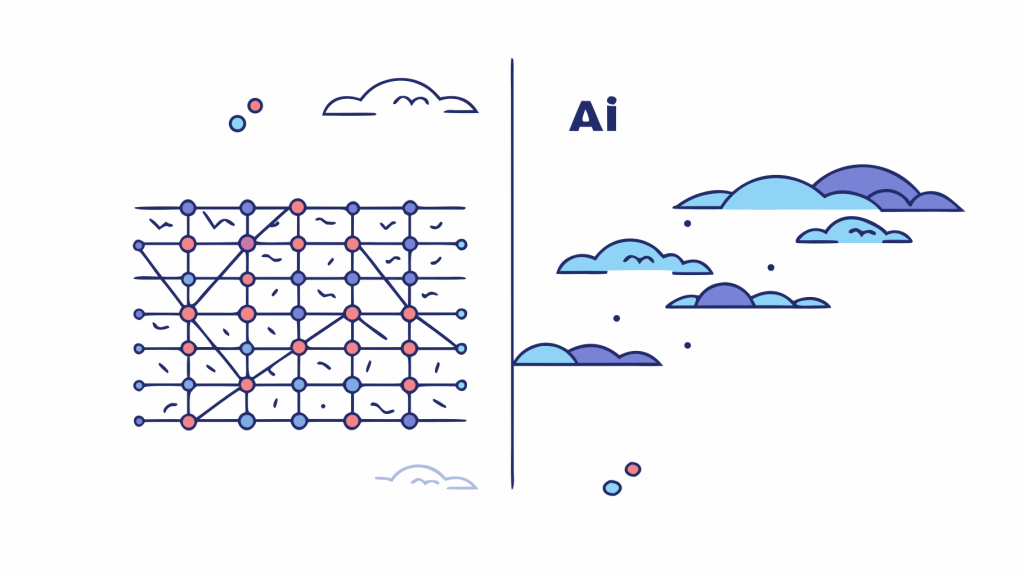 Abstrakte Visualisierung von ai-suche vs. google mit lilafarbenen und blauen geometrischen Mustern, die KI-gestützte Such-Optimierungskonzepte darstellen