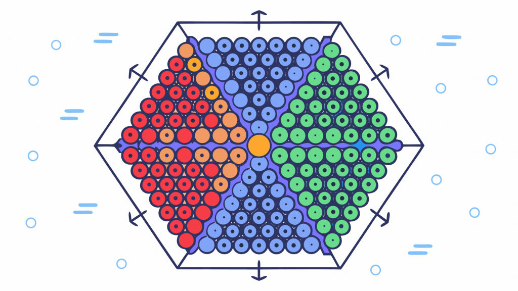 Abstrakte Visualisierung von die 75.000-marken-studie mit lilafarbenen und blauen geometrischen Mustern, die KI-gestützte Such-Optimierungskonzepte darstellen