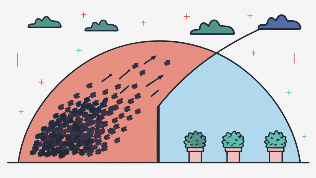 Abstrakte Visualisierung von von unsichtbar zu 2.300% traffic-wachstum mit lilafarbenen und blauen geometrischen Mustern, die KI-gestützte Such-Optimierungskonzepte darstellen