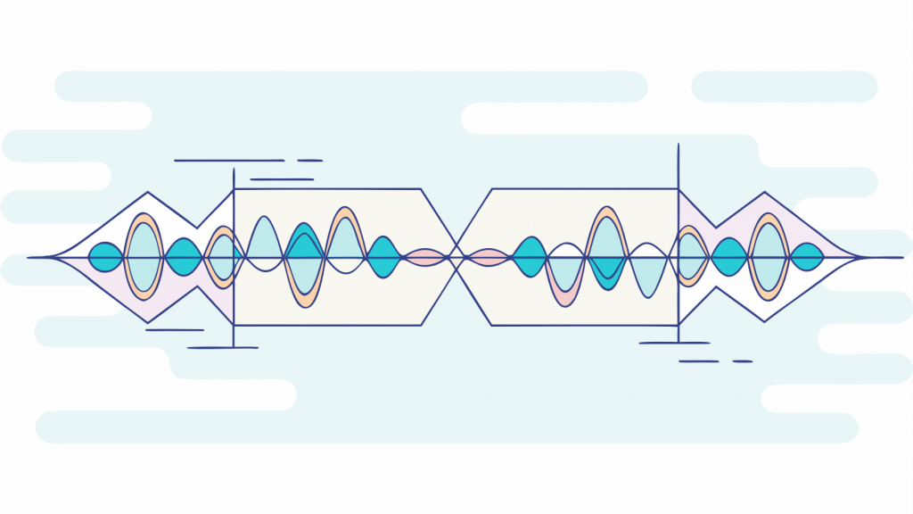 Abstrakte Visualisierung von für conversational ai schreiben mit lilafarbenen und blauen geometrischen Mustern, die KI-gestützte Such-Optimierungskonzepte darstellen
