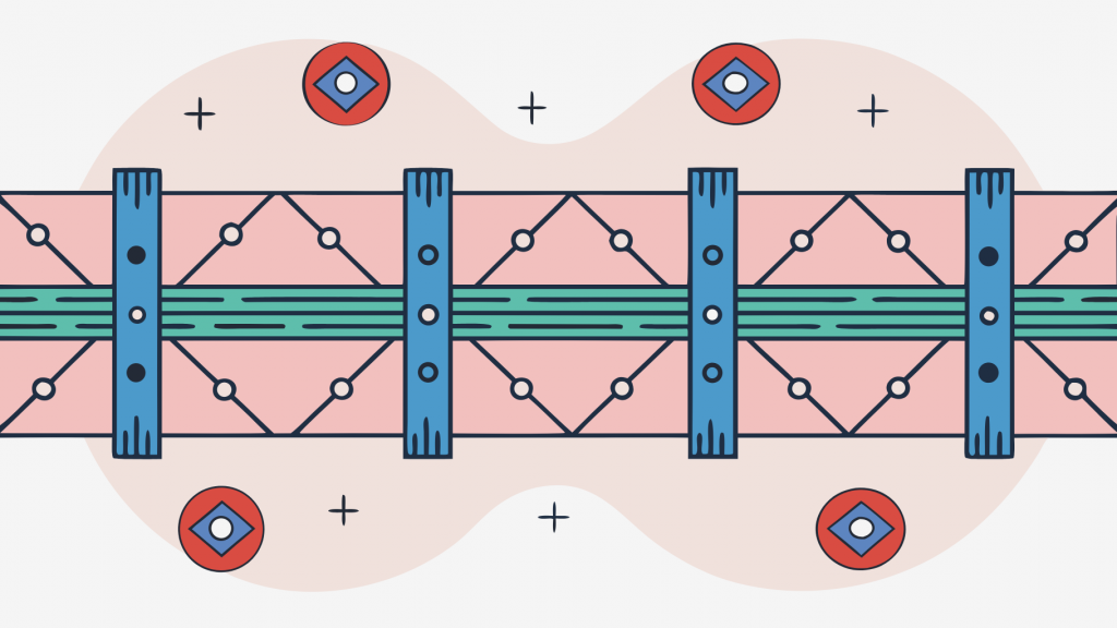Abstrakte Visualisierung von von 30 tagen auf 2 wochen mit lilafarbenen und blauen geometrischen Mustern, die KI-gestützte Such-Optimierungskonzepte darstellen
