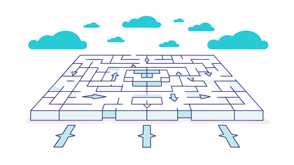 Abstrakte Visualisierung von semantisches seo mastery mit lilafarbenen und blauen geometrischen Mustern, die KI-gestützte Such-Optimierungskonzepte darstellen