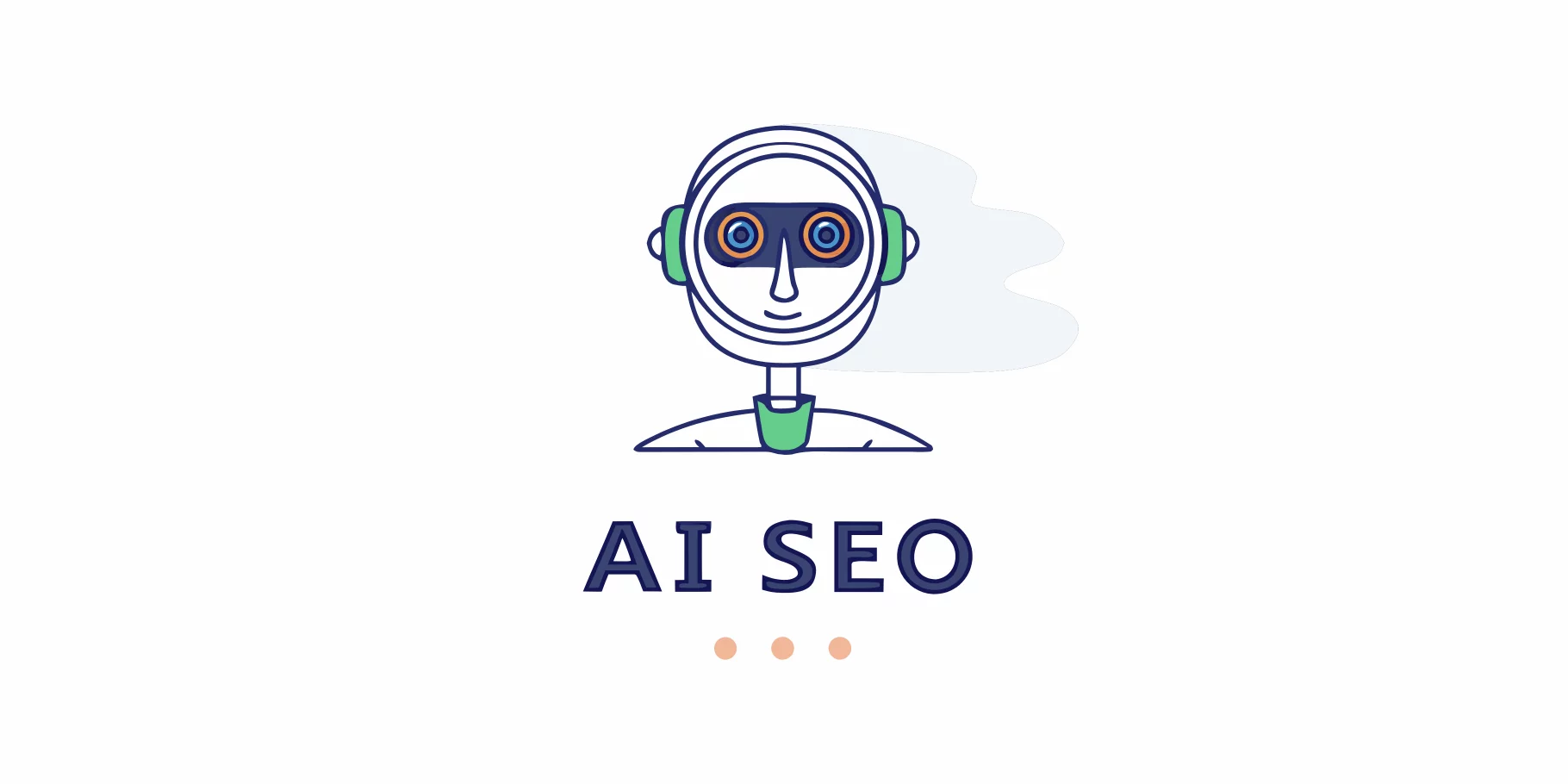 Illustration of a robot head with the text 'AI SEO' below, representing artificial intelligence in SEO.