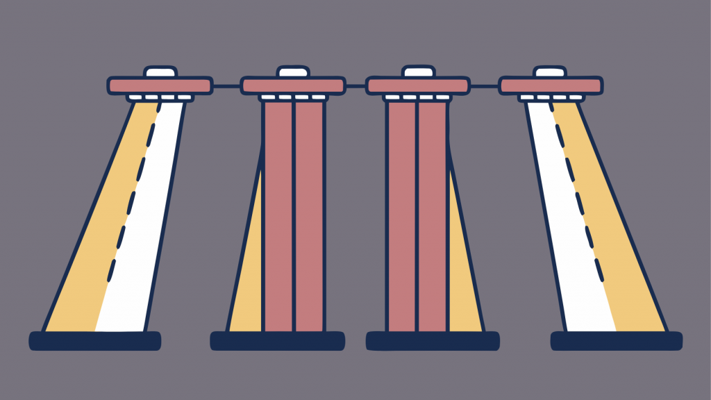 Abstrakte Visualisierung von e-e-a-t für ai mit lilafarbenen und blauen geometrischen Mustern, die KI-gestützte Such-Optimierungskonzepte darstellen
