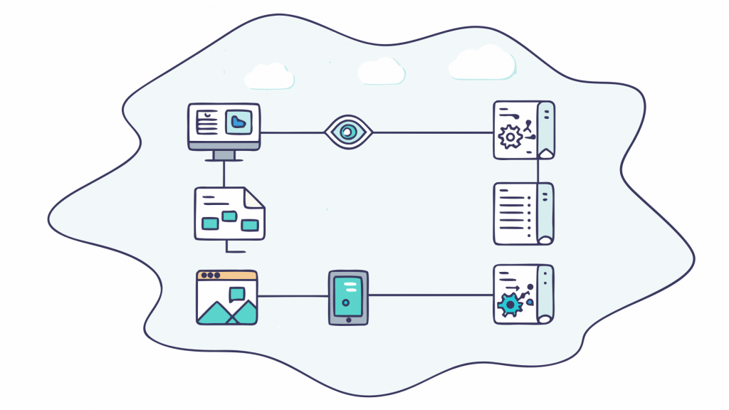 Abstrakte Visualisierung von multimodale suchoptimierung mit lilafarbenen und blauen geometrischen Mustern, die KI-gestützte Such-Optimierungskonzepte darstellen