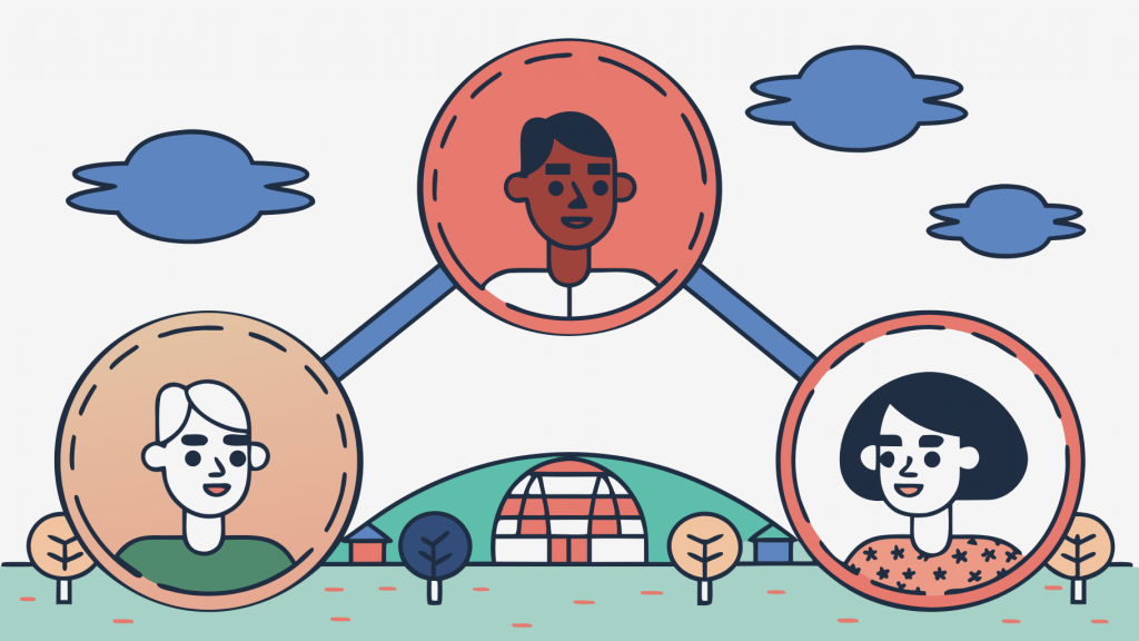 Abstrakte Visualisierung von reddit, wikipedia und ai-suche mit lilafarbenen und blauen geometrischen Mustern, die KI-gestützte Such-Optimierungskonzepte darstellen