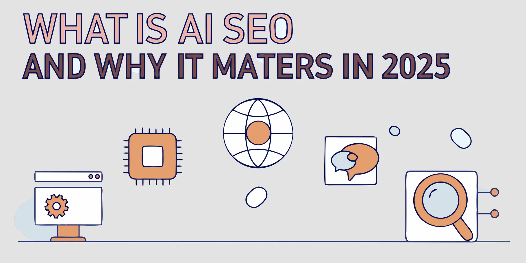 Illustration of AI, SEO, and technology with text 'What is AI SEO and why it matters in 2025'.